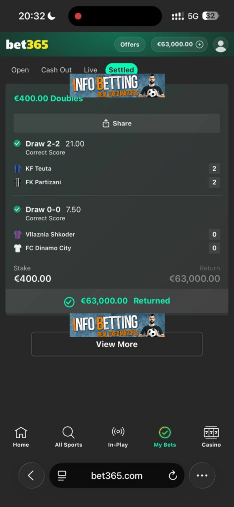 real betting match 1x2